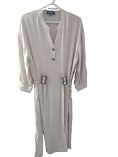 NWT Lulu's Gwendolyn Beige/Cream Belted Maxi Chambray Dress Size Large