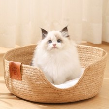 Katzenbett Stroh Geflochten 33x25cm Atmungsaktiv Korb Nest Haustierbett