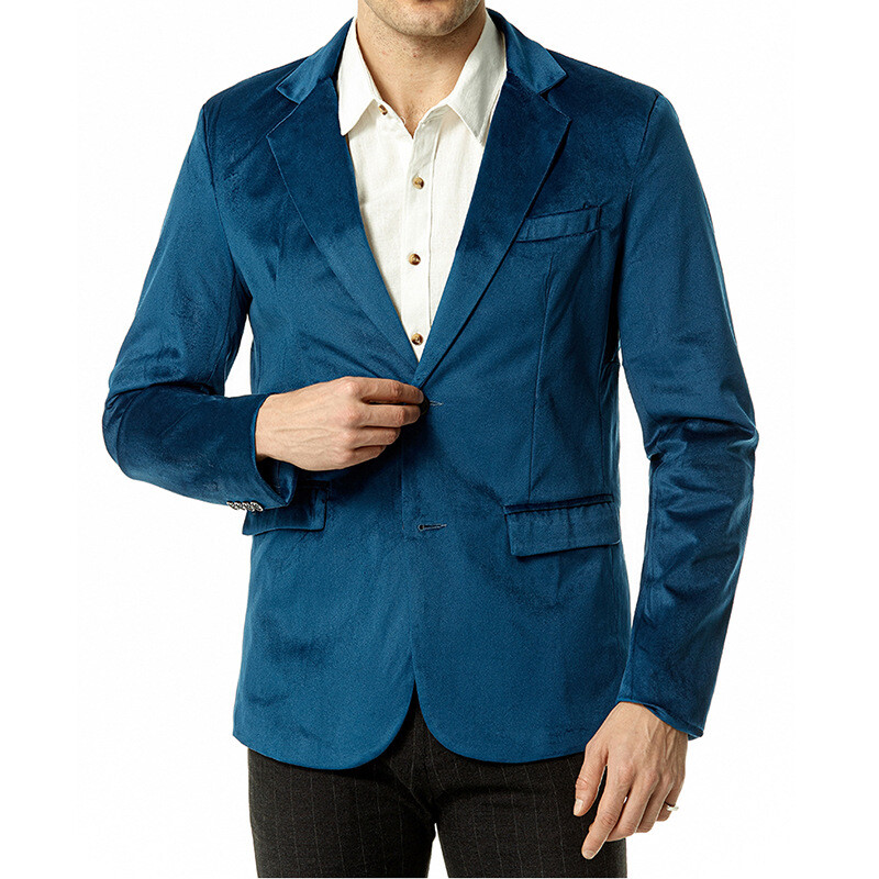 Men's Slim Fit Velvet Blazer - Business Casual Dress Coat