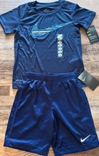 NWT Nike Little Boys 6 Navy Blue/Blue/White BIG SWOOSH Shorts Set