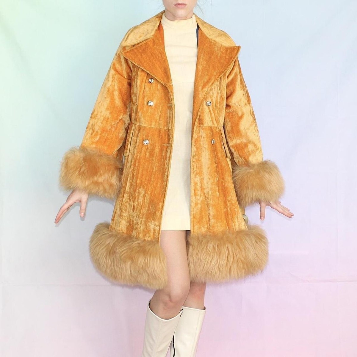 Vintage 70s Penny Lane Velvet Faux Fur Coat | eBay