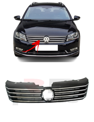 Calandre Avant VW Passat B7 (2010+) – Chrome Noir Et Argent, OEM