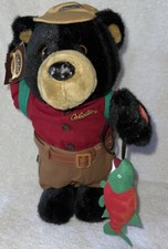 Cabela's Plush Black Bear Fishing Sings Feet Move Hooked On a Feeling Tags