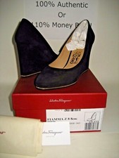 695 NEW Salvatore Ferragamo Fiamma Black Suede Wedge Heels Shoes US 7.5-10.5 BX