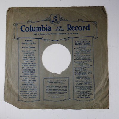 12'' paper record sleeve for 78rpm discs COLUMBIA NEW PROCESS