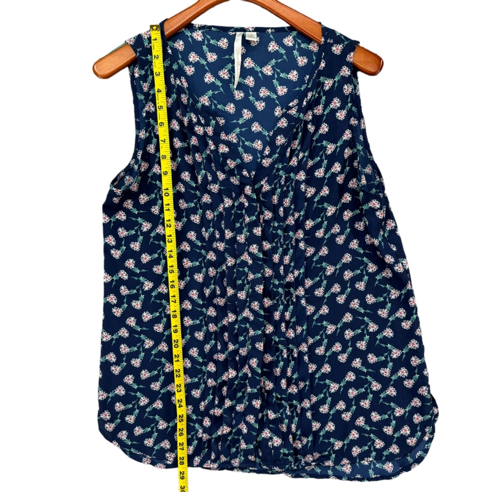 LC Lauren Conrad Floral Blouse Womens Navy Blue Sleeveless Button Front Size M