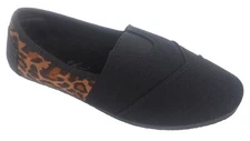 Womens Canvas Slip-on Flats Leopard And Black Print With Black Sole, USA seller