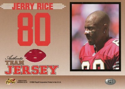 JERRY RICE ( 1998 ) PLAYOFF ( RED ) TEAM JERSEY 49ERS TEAM THREADS CARD