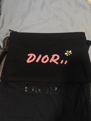 Dior x KAWS Pouch Pink Logo Nylon Black