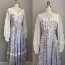Vintage 1970 s Gunne Sax Morning Glories Cottagecore Prairie Corset Dress XS/S