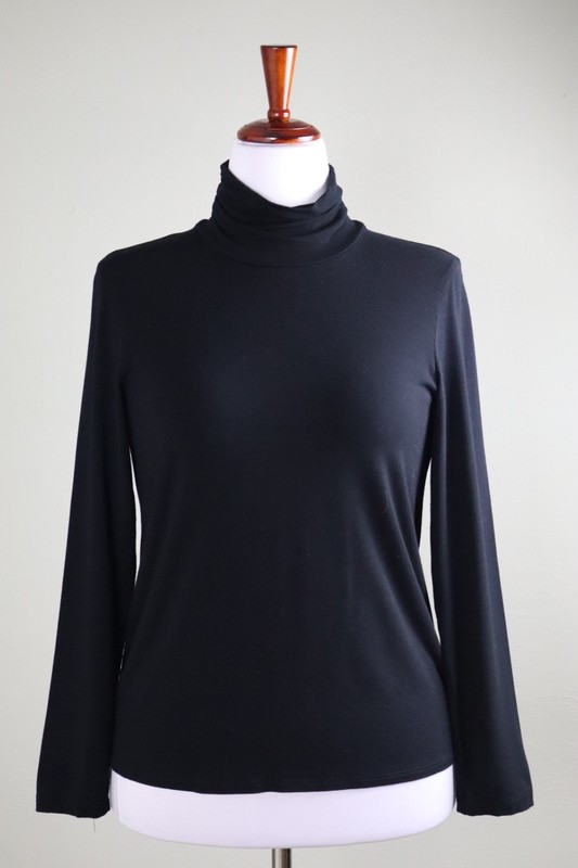 EILEEN FISHER $108 Solid Black Rayon Soft Stretch Turtleneck Top Size Medium