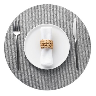 4 PCS 15 Inch Faux Leather Round Placemats Light Gray Washable Dining Mats