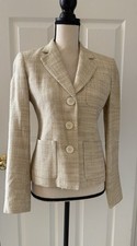 Michael Kors Cream Tweed 3-Pocket Blazer Size 2 w/ Gold Metallic Threads