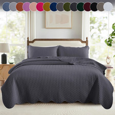 3 Piece Quilted Bedspread Set Soft Reversible Comforter Bedding Sets Queen King