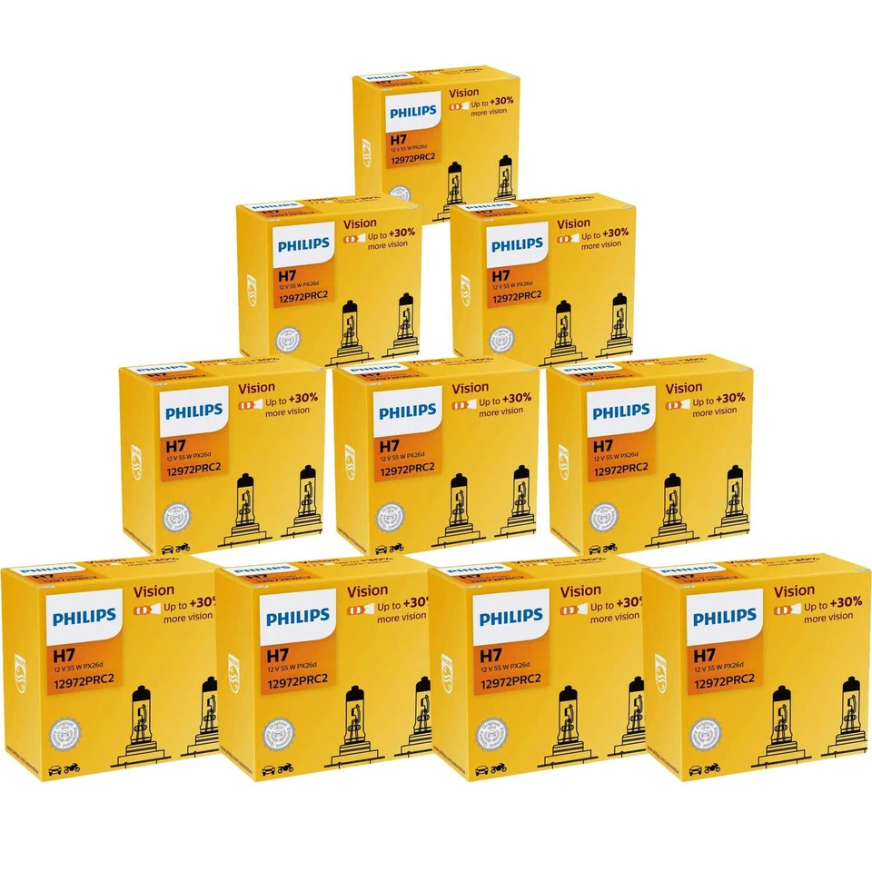 10x Philips Vision DuoPack H7 Halogen bis zu 30% mehr Licht 55 12V Autolampen