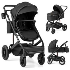 3-in-1 Folding Convertible Newborn Stroller w Detachable Bassinet - Black