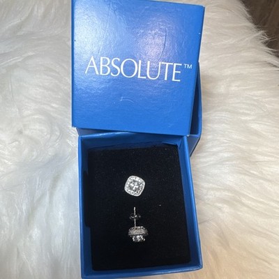 Absolute Cushion Halo White Crystal Stud Earrings Silver Tone Butterfly Back
