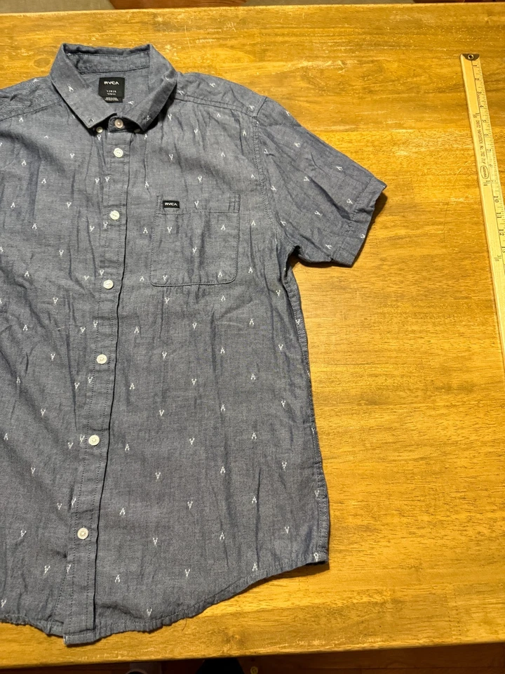 Camisa RVCA, Para Hombre Talla Grande, Azul Blanco, Camisa Manga Corta Foto 4 de 4