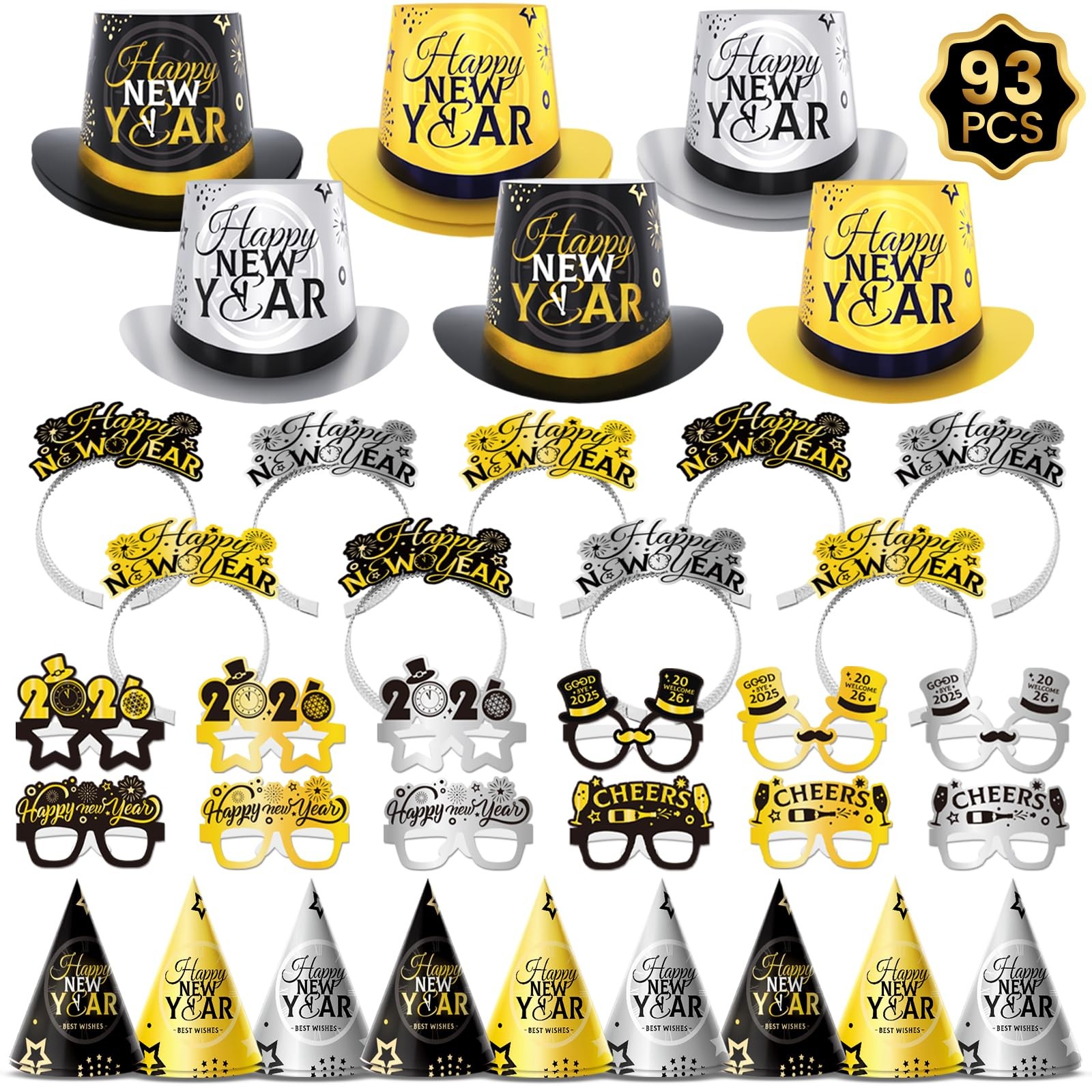 93PCS New Years Eve Party Supplies 2026 for 48 Guests, Happy New Years Decora...