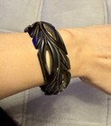 Bakelite Black Bangle - Carved and Pierced Leaf Design — photo 3