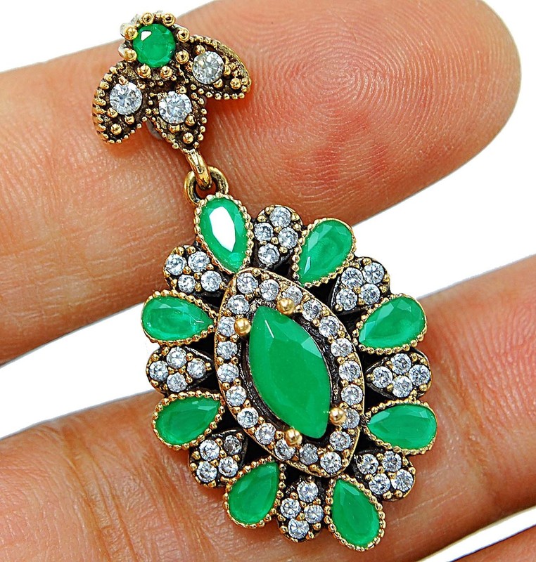 Ottoman 5CT Heat Treated Green Tourmaline 925 Sterling Silver Pendant TT2-8