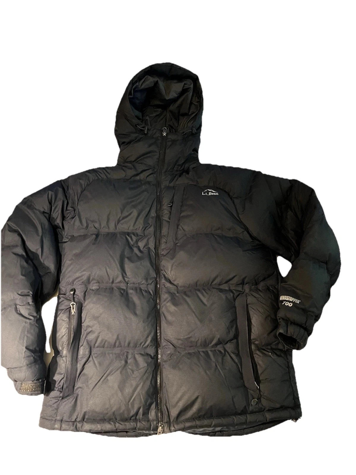 L.L. Bean Windstopper 700 Down Puffer Winter Jacket Hooded Black Sz Large Y’all
