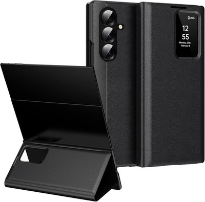 Samsung Galaxy Z Trifold Case with Smart Small Screen View, Flip Leather Black