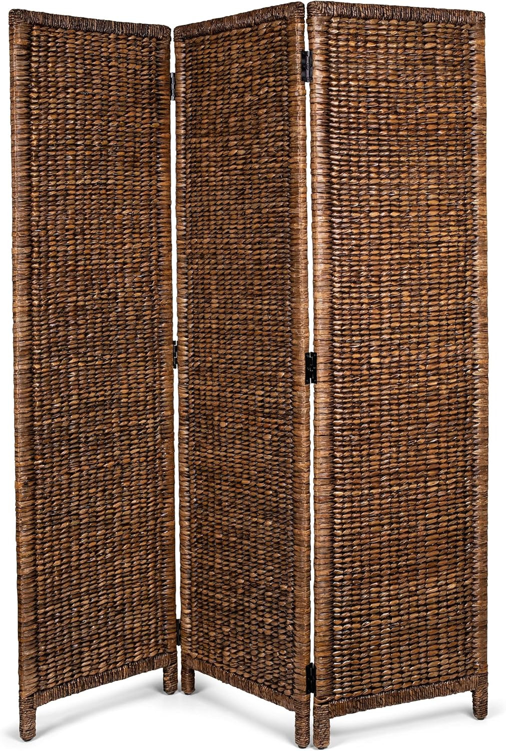 Brown Wash 3-Panel Seagrass Room Divider - Hand Woven Folding Screen