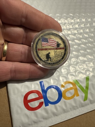 Stand Flag Kneel Fallen Coin Military Veteran Home Office Work Desk Decor GIFT
