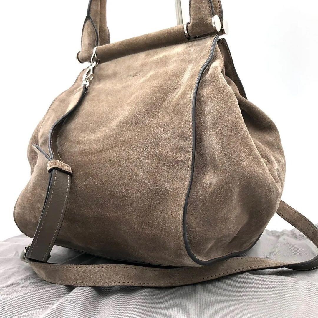 Max Mara 2 Way Shoulder Bag Brown Suede Leather Silver Hardware Large Auth — image 23
