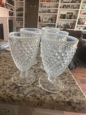 5 Rare Fenton Hobnail French Opalescent Water Goblets Set 5 3/4"
