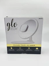 GloTech Foldable Travel LED Mirror W/10X Magnetic Mirror, White - NOB