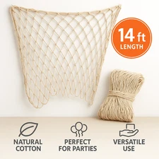 Natural Cotton Fish Net Decoration for Nautical Pirate Beach Hawaiian Party 14ft