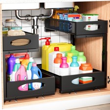 Under Sink Organizer, 2 Packs 2 Tier Under Sink Organizers and Storage, Slide...