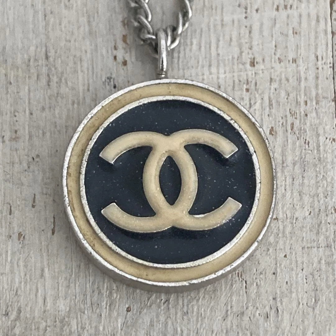 Collana CHANEL rotonda marchio cocco 42 cm 16 54 pollici catena logo ciondolo vintage