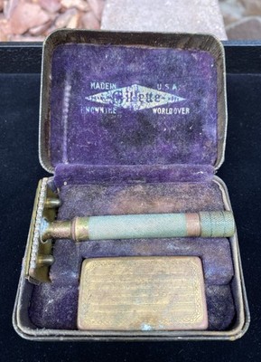 Antique Gillette Double Ring Razor No Serial Numbers with Case 3 NOS ...