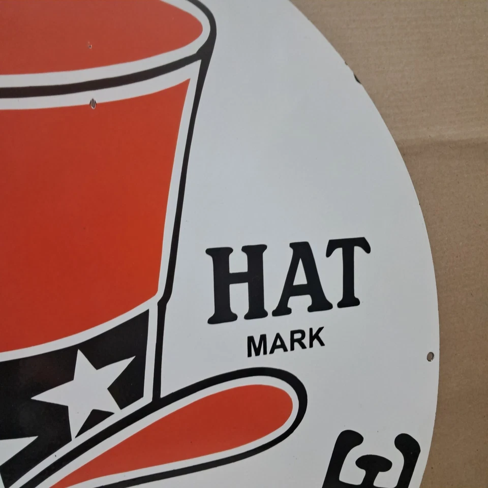 Red Hat Gasoline Porcelain Enamel Sign 30 x 30 Inches 1 Sided - Image 3 of 4