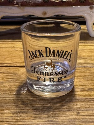 JACK DANIELS Tennessee Fire Shot Glass Black & Gold 2 1/4  Tall ~ K74