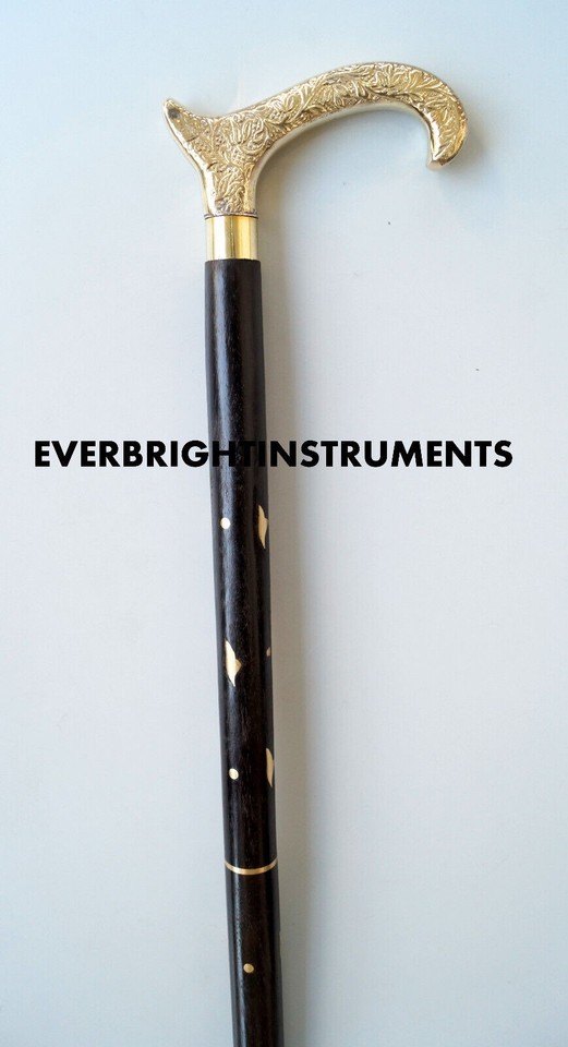 Bastone Da Passeggio In Legno Vittoriano Con Manico In Ottone E