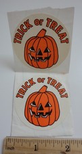 2 Vintage TRICK OR TREAT Halloween Jack-O-Lantern Pumpkin Stickers 1980s