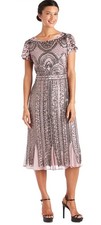 R&M Richards Sequined Evening Dress Split Short Sleeve Size 6 Mauve