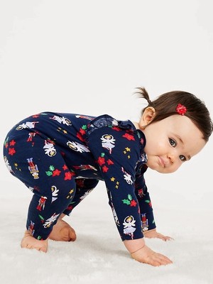 Old Navy Baby Nutcracker Blue Printed Henley Ruffle-Trim Jumpsuit