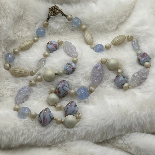 Antique Murano Glass Wedding Cake Beads Necklace