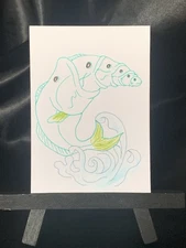 Original ACEO Lucky Fishes Medium Ink Line Art Marker on Paper Signed By Artist