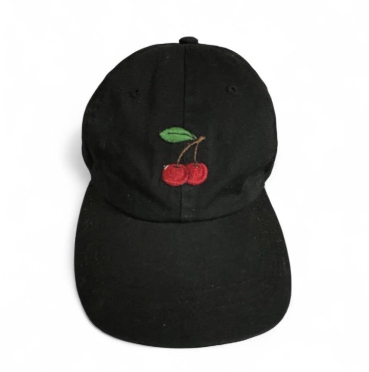 Cherry Tiny Logo Basic Baseball Cap Hat Black Red… - image 1