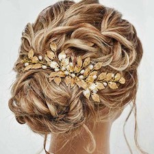 Leaves Bride Wedding Hair Comb Gold Leaf Piece Pearl Headpiece For Women Girls