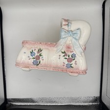 Vintage INARCO Baby Bassinet Crib Ceramic Nursery Planter Floral Design Japan