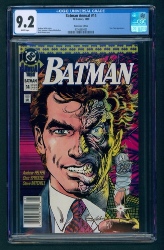 Batman Annual #14 (1990) CGC 9.2 White! NEWSSTAND! Neal Adams Two-Face Cover!