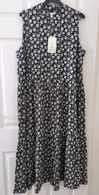 Seasalt Cornwall Willowherb Dress Size 16 Navy Sleeveless Tiered Jersey Midi New
