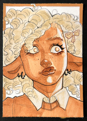 ACEO Original Lamb Student Alcohol Marker on Mixed Media Paper, 2.5 in x 3.5 in